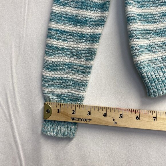 Cherokee Round Neck Long Sleeve Knit Sweater Girls S/P(6/6X) White/Green Stripes - Picture 10 of 16